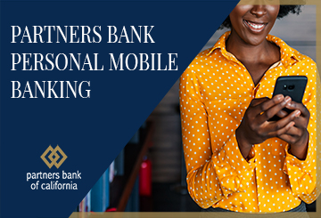 Partners Bank Personal Mobile Banking Video Thumbnail with a woman in a yellow shirt holding a cellphone